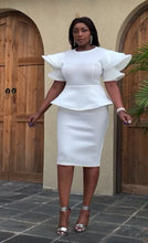 Load and play video in Gallery viewer, Elegant Women White Puff Sleeve Embroidery Pencil Dress
