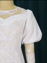 Load image into Gallery viewer, Elegant Women White Puff Sleeve Embroidery Pencil Dress
