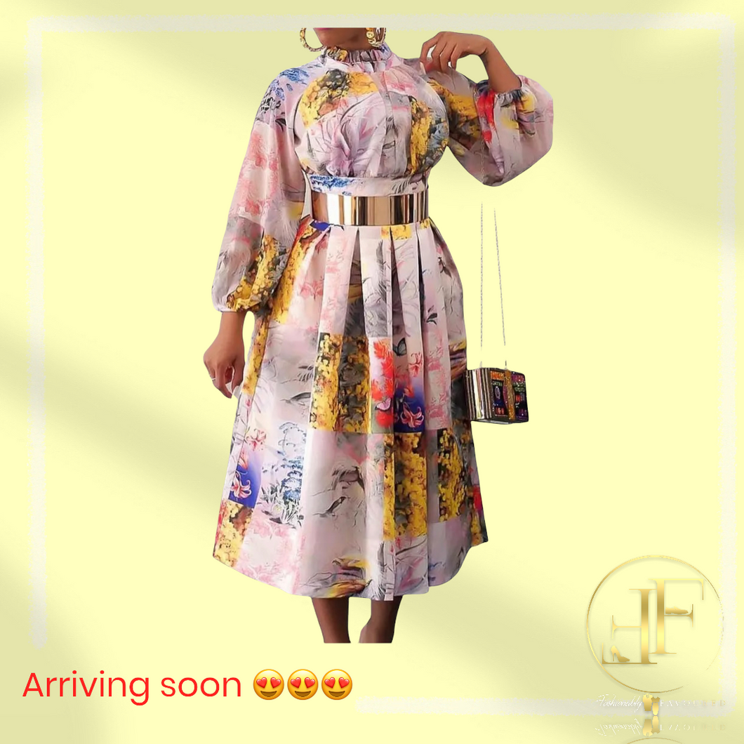 Elegant Print Dress Long Sleeve