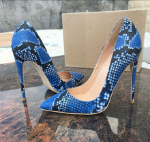 Load image into Gallery viewer, Blue Snake Heels
