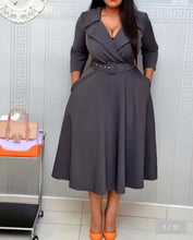 Load image into Gallery viewer, Suit Collar Waist Slimming Dress With Belt
