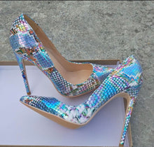 Load image into Gallery viewer, Blue Python Heels
