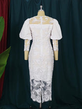 Load image into Gallery viewer, Elegant Women White Puff Sleeve Embroidery Pencil Dress
