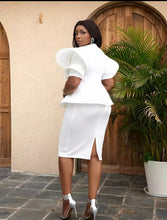 Load image into Gallery viewer, Elegant Women White Puff Sleeve Embroidery Pencil Dress
