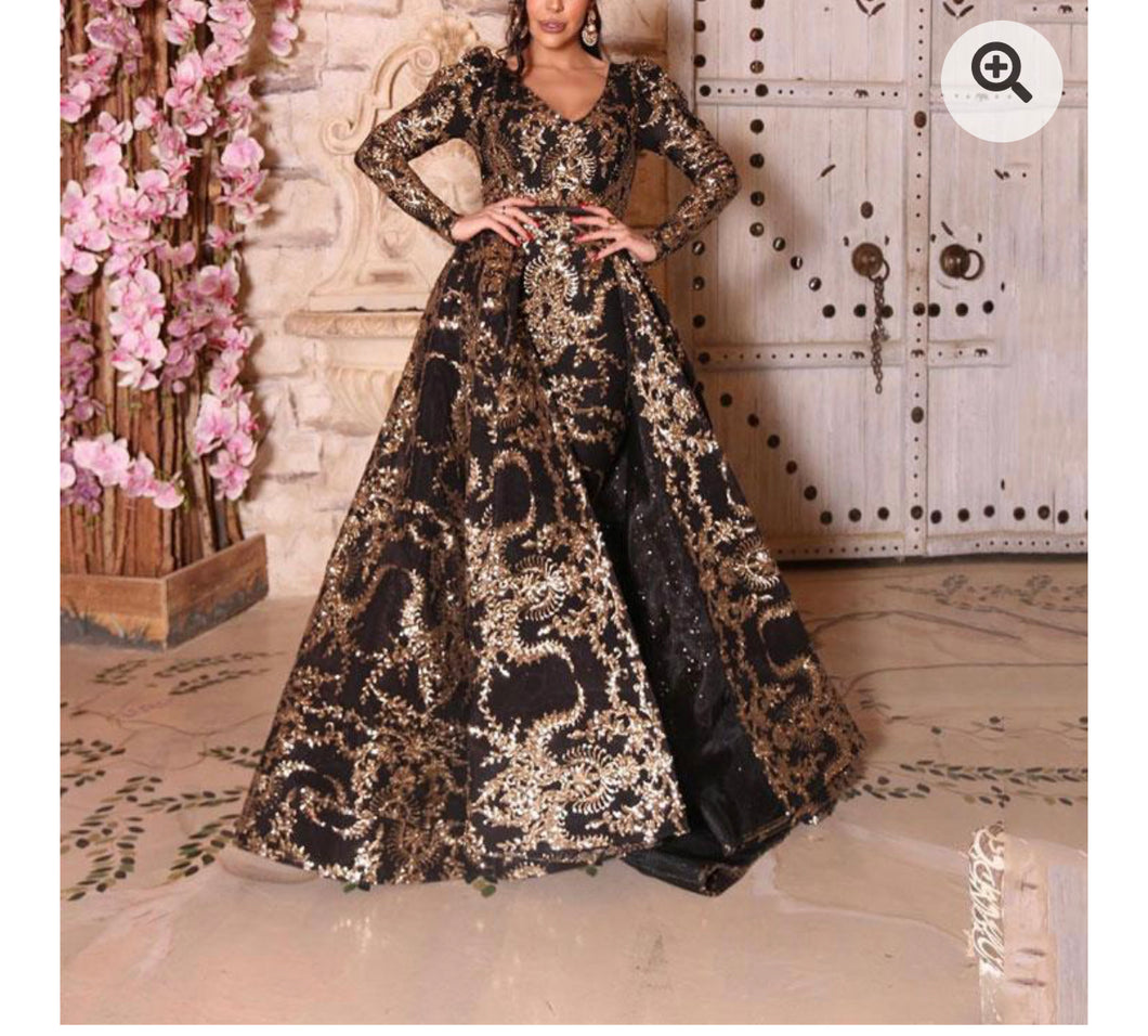 Sexy V-neck Sequin embroidered party Evening Dress