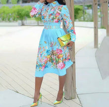 Load image into Gallery viewer, Autumn Long Sleeve Pleated Floral Dress
