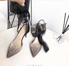 Load image into Gallery viewer, Black Lace up Slingback red bottoms
