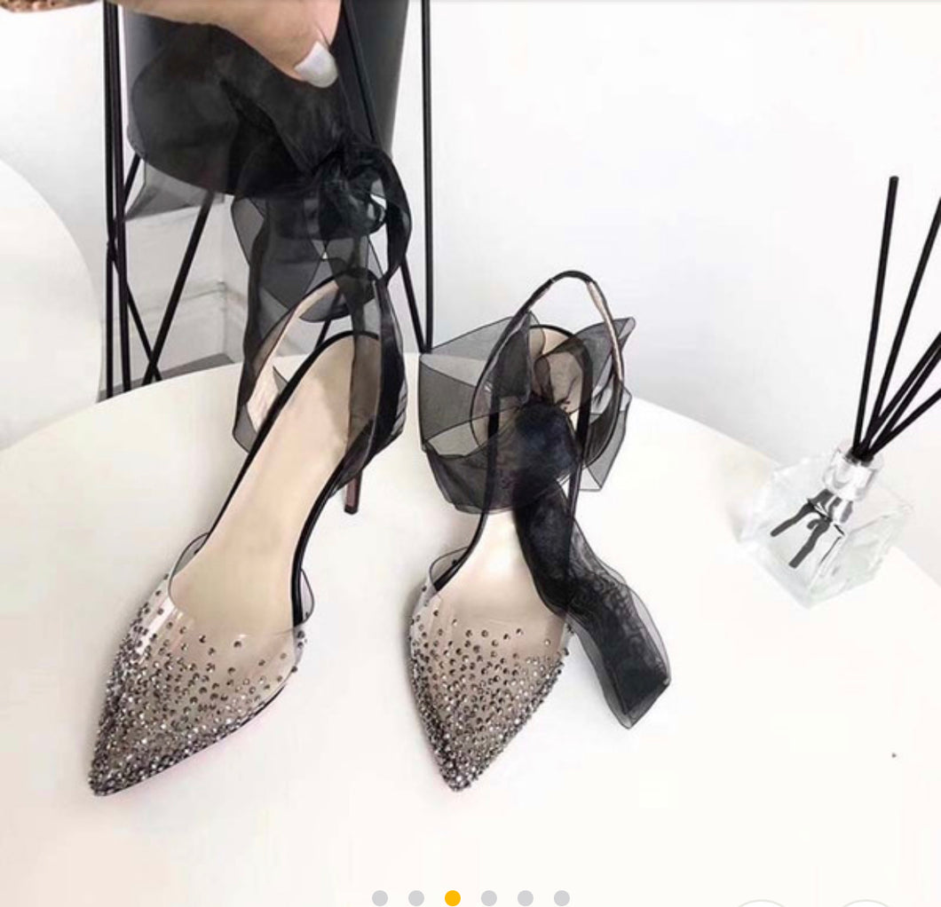 Black Lace up Slingback red bottoms